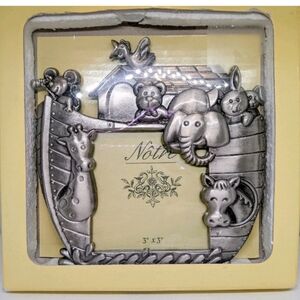 New NOAH'S ARK METAL PHOTO FRAME Pewter Finish Holds 3 x 3" Photo. Frame 6 x 6"